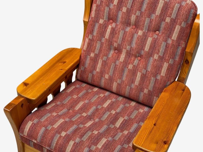 Swedish Modern, Pine, Red Fabric, Brutalist Lounge Chairs, Sweden, 1950s - 7