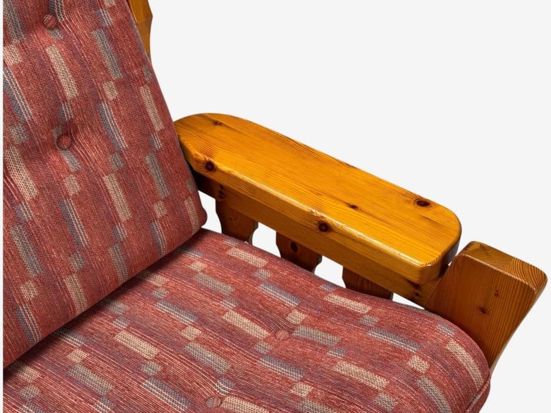 Swedish Modern, Pine, Red Fabric, Brutalist Lounge Chairs, Sweden, 1950s - 9