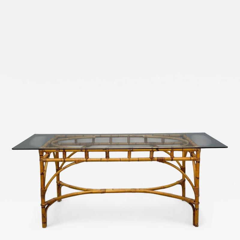 Dal Vera, Italian Modern, Bamboo, Cane, Glass, Dining Table, Italy, 1950s: Title: Dal Vera, Italian Modern, Bamboo, Cane, Glass, Dining Table, Italy, 1950s Description: Dal Vera, Mid-Century Modern, Bamboo, Cane, Glass, Dining Table, Italy, 1950s A bamboo and cane dining