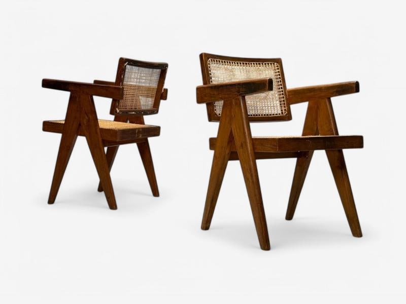 Pierre Jeanneret, Teak, Cane, Four Floating Back Chairs, Chandigarh, 1960s - 2