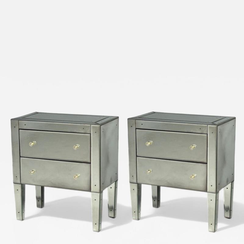 Hollywood Regency Style, Wood, Antique Beveled Glass, Mirrored Nightstands: Title: Hollywood Regency Style, Wood, Antique Beveled Glass, Mirrored Nightstands Description: Hollywood Regency Style, Painted Wood, Antique Beveled Glass, Mirrored Nightstands Pair of Hollywood
