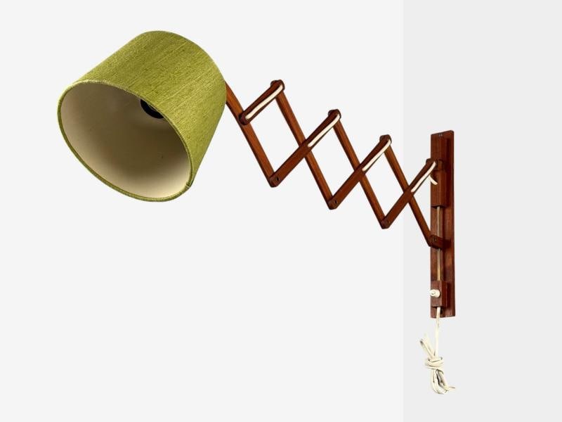 Aro Leuchten, Teak, Brass, Fabric, Scissor Wall Light, Germany, 1960s - 2