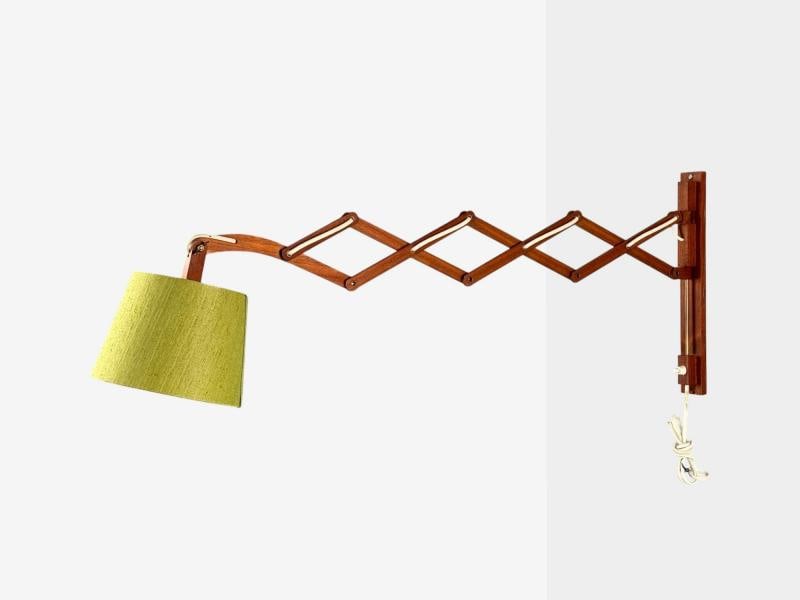 Aro Leuchten, Teak, Brass, Fabric, Scissor Wall Light, Germany, 1960s - 3