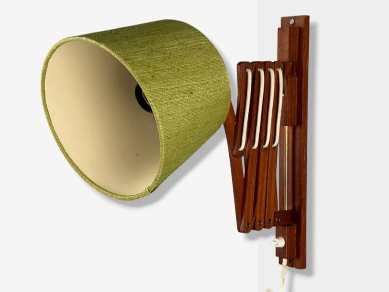 Aro Leuchten, Teak, Brass, Fabric, Scissor Wall Light, Germany, 1960s - 4