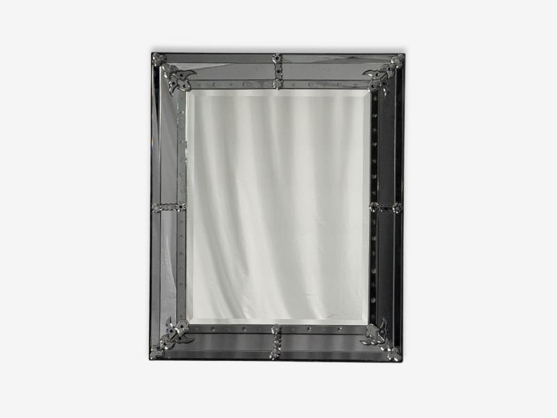 American Modern, Etched Glass, Grey Shadowbox Mirror, USA, 1980s - 2