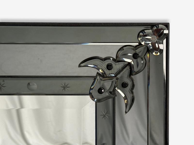 American Modern, Etched Glass, Grey Shadowbox Mirror, USA, 1980s - 3