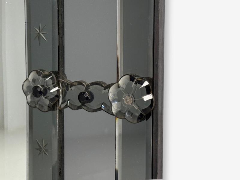 American Modern, Etched Glass, Grey Shadowbox Mirror, USA, 1980s - 5