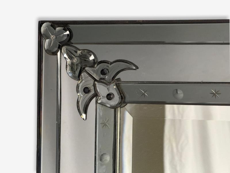 American Modern, Etched Glass, Grey Shadowbox Mirror, USA, 1980s - 6