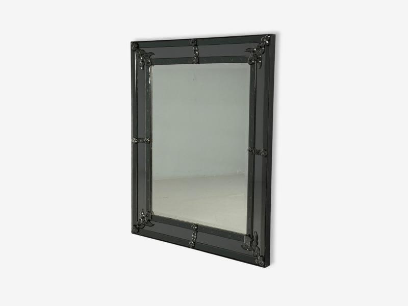 American Modern, Etched Glass, Grey Shadowbox Mirror, USA, 1980s - 7