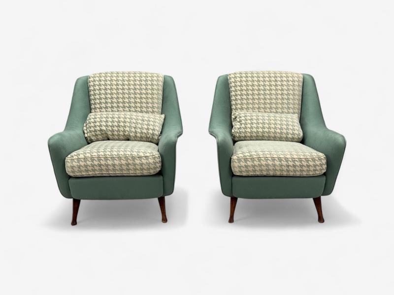 Carlo Pagani attr., Fabric, Wood, Lounge Chairs, Italy, 1950s - 3