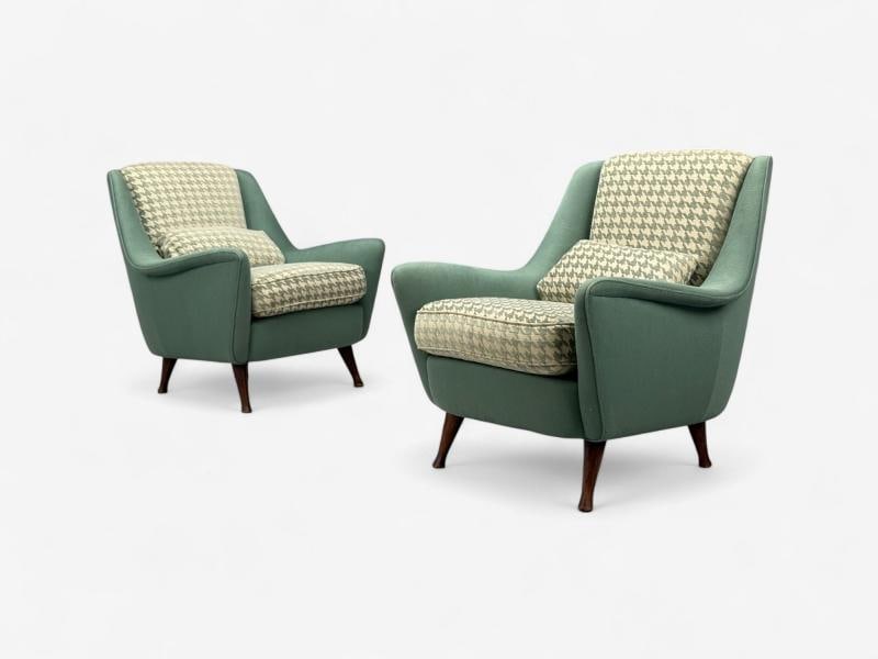 Carlo Pagani attr., Fabric, Wood, Lounge Chairs, Italy, 1950s - 4