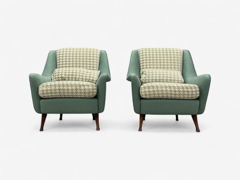 Carlo Pagani attr., Fabric, Wood, Lounge Chairs, Italy, 1950s - 5