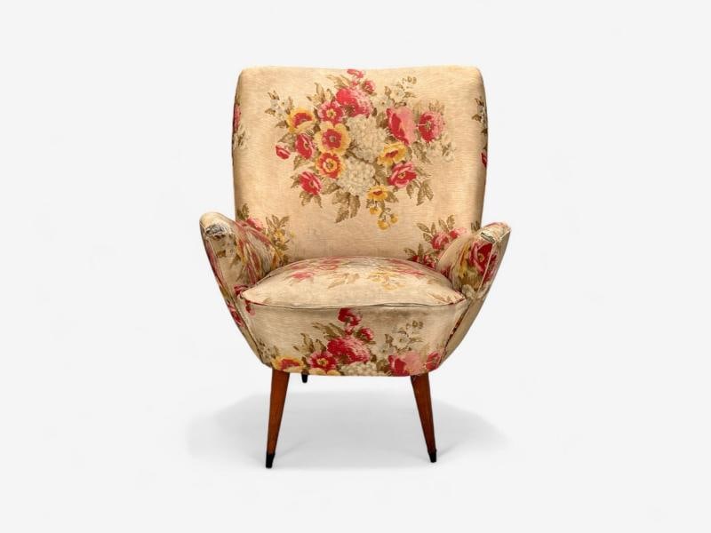 ISA Bergamo, Fabric, Wood, Brass, Organic Lounge Chairs, Italy, 1950s - 7