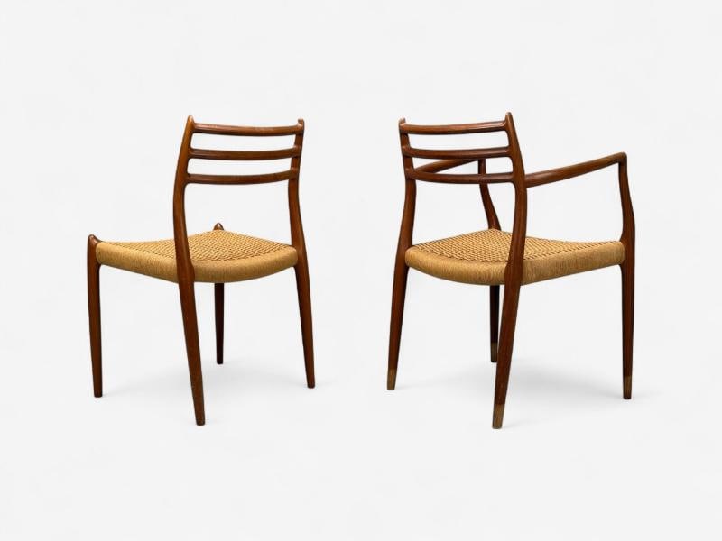Neils O. Möller, Danish Papercord, Teak, Dining Chairs, Denmark, 1950s - 10