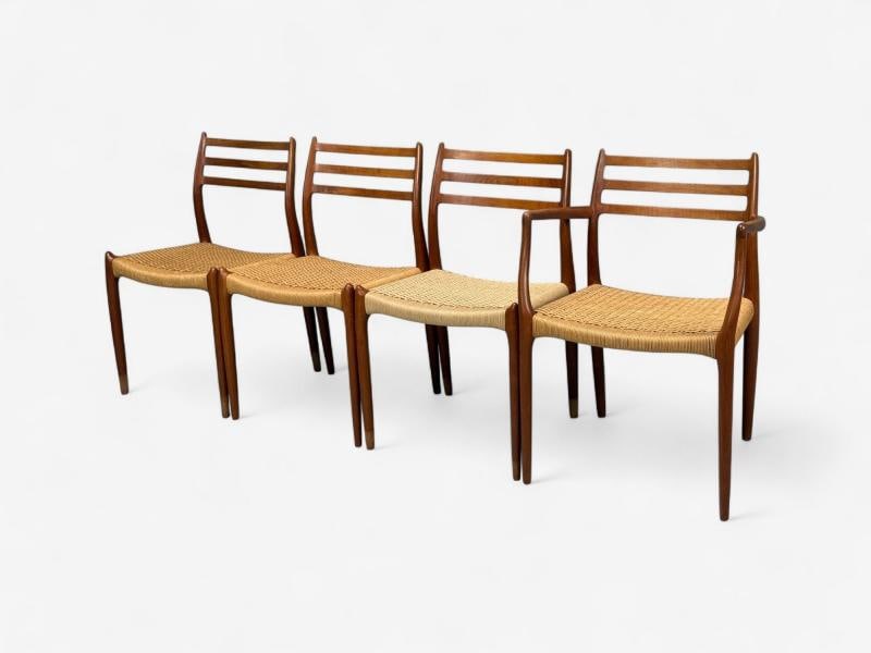 Neils O. Möller, Danish Papercord, Teak, Dining Chairs, Denmark, 1950s - 4
