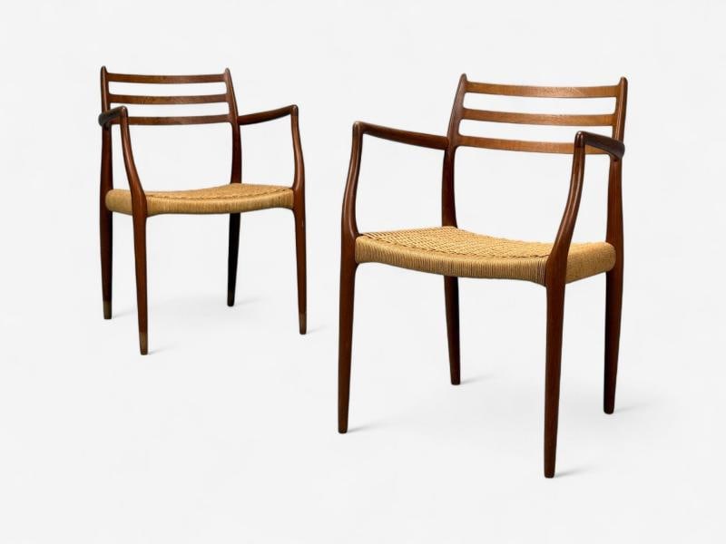 Neils O. Möller, Danish Papercord, Teak, Dining Chairs, Denmark, 1950s - 5