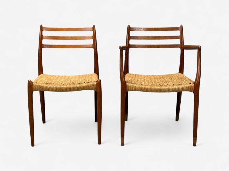 Neils O. Möller, Danish Papercord, Teak, Dining Chairs, Denmark, 1950s - 8