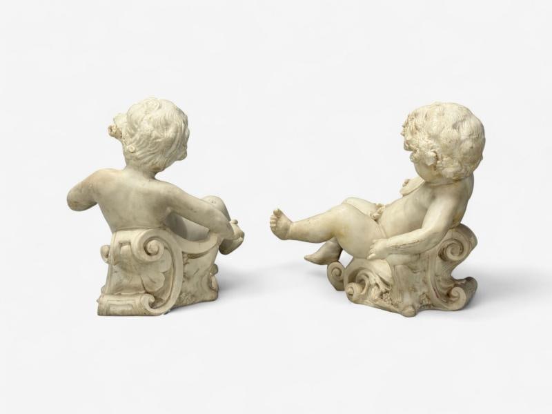 Neoclassical, Faux Marble, Seated Angel Busts on Sleighs, Italy, 1960s - 12