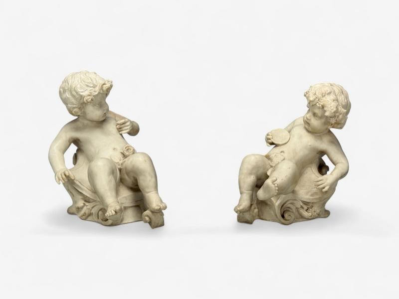 Neoclassical, Faux Marble, Seated Angel Busts on Sleighs, Italy, 1960s - 2
