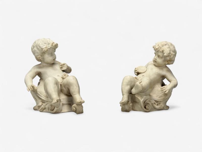 Neoclassical, Faux Marble, Seated Angel Busts on Sleighs, Italy, 1960s - 4