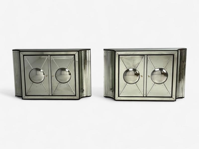 Art Deco Style, Antique Glass, Painted Wood, Concave Mirrored Cabinets - 3