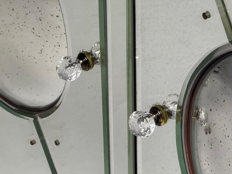 Art Deco Style, Antique Glass, Painted Wood, Concave Mirrored Cabinets - 7