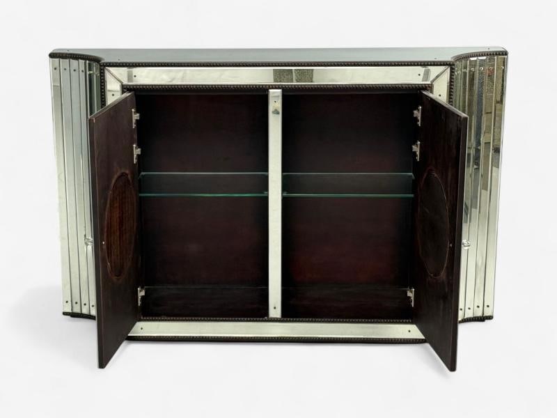 Art Deco Style, Antique Glass, Painted Wood, Concave Mirrored Cabinets - 9