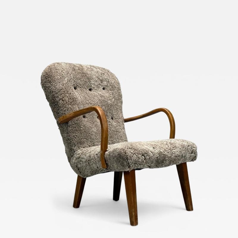 Philip Arctander Style, Shearling, Beech, Lounge Chair, Denmark, 1960s (1 of 11)