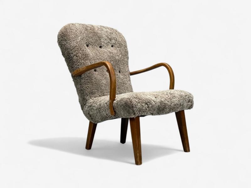 Philip Arctander Style, Shearling, Beech, Lounge Chair, Denmark, 1960s - 2