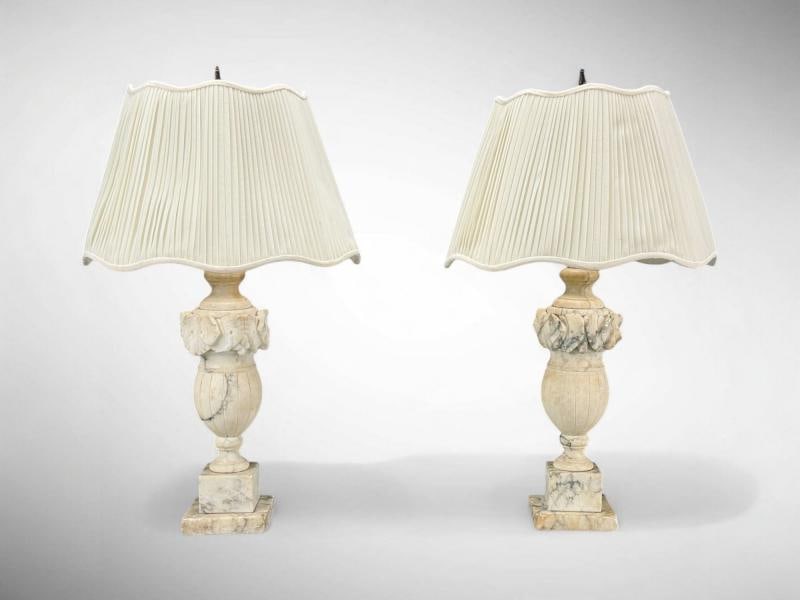 Italian Neoclassical, Marble, Alabaster, Brass, Table Lamps, Italy, 1940s - 2
