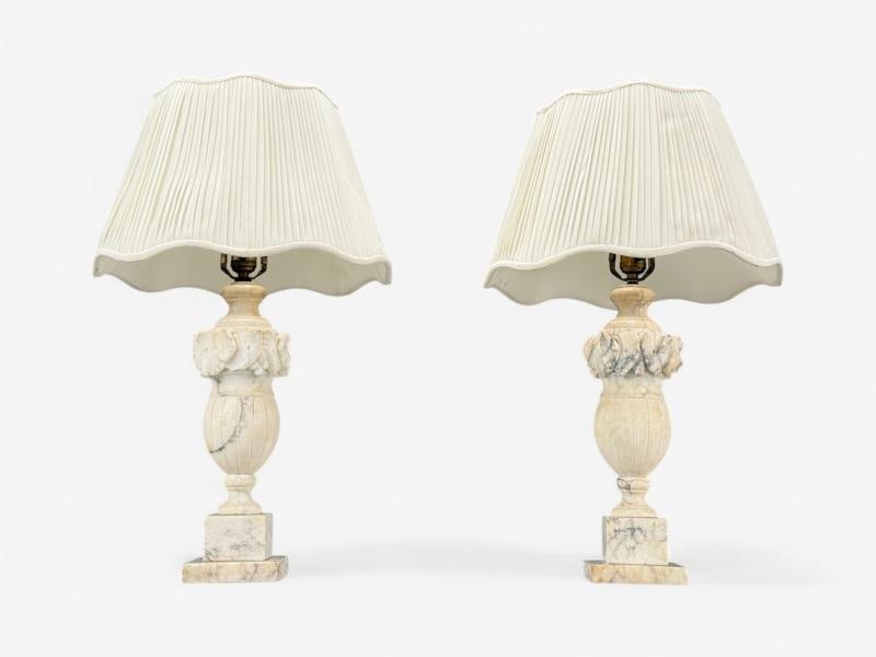 Italian Neoclassical, Marble, Alabaster, Brass, Table Lamps, Italy, 1940s - 3
