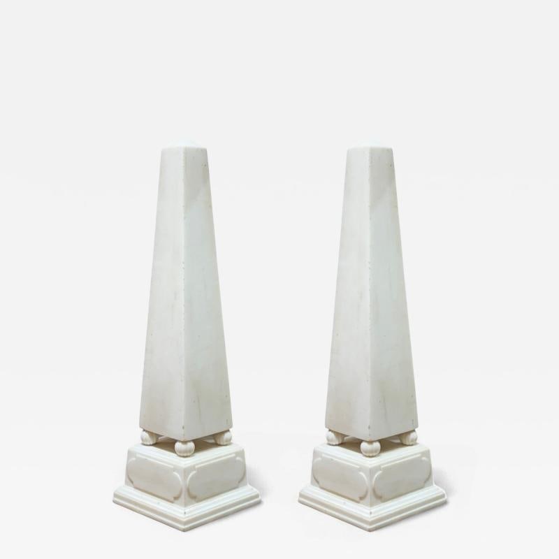 Neoclassical, White Marble, Obelisks on Pedestals, France, 1920s: Title: Neoclassical, White Marble, Obelisks on Pedestals, France, 1920s Description: Neoclassical, White Marble, Obelisks on Pedestals, France, 1920s Pair of Palatial antique 19th-20th century solid m