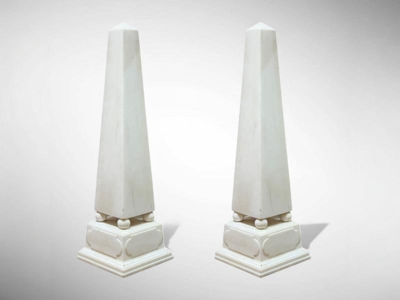 Neoclassical, White Marble, Obelisks on Pedestals, France, 1920s - 2