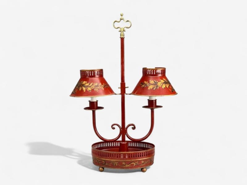 Chinese Export, Painted Metal, Brass, Red Japanned Table Lamp, 20th C. - 2