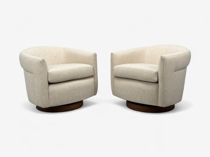 Milo Baughman, Beige Upholstery, Walnut, Tilt & Swivel Chairs, USA, 1970s - 6
