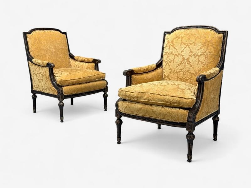 Louis XVI Style, Beige Fabric, Mahogany, Lounge Chairs, France, 1920s - 3