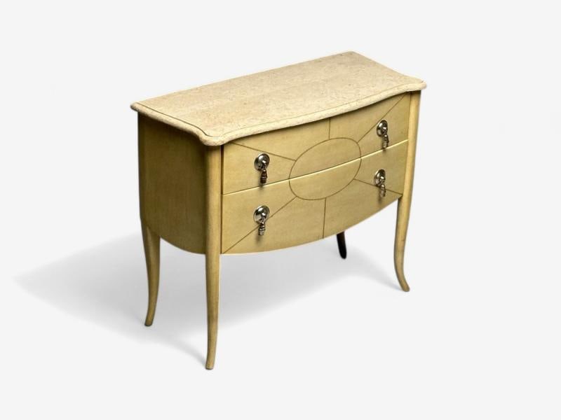 Andre Groult Style, Art Deco, Parchment Paper, Faux Stone, Nightstand, 1990s - 2