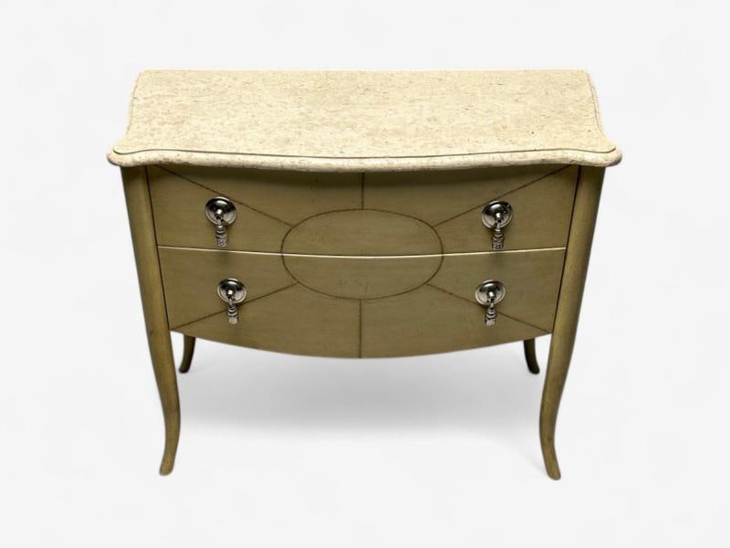 Andre Groult Style, Art Deco, Parchment Paper, Faux Stone, Nightstand, 1990s - 5