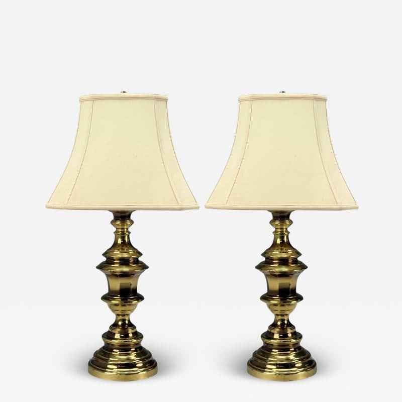 Hollywood Regency, Brass, Fabric, Table Lamps, USA, 1970s: Title: Hollywood Regency, Brass, Fabric, Table Lamps, USA, 1970s Description: Hollywood Regency Style, Brass, Fabric, Table Lamps, USA, 1970s Pair of traditional urn shaped brass table lamps likely