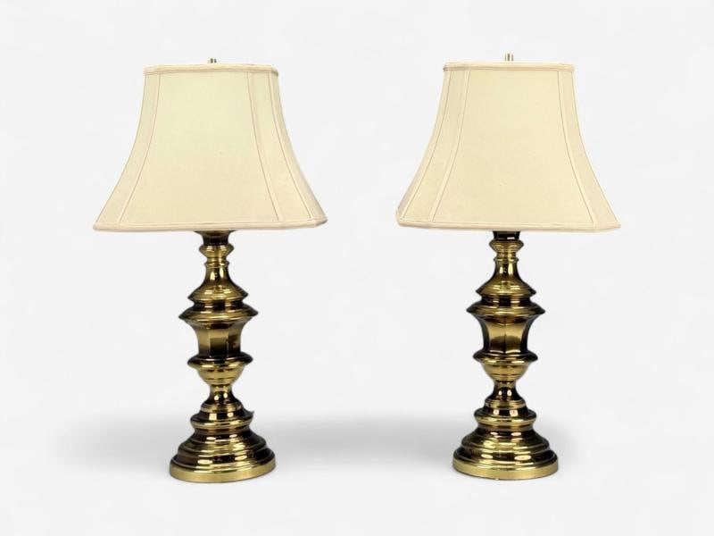 Hollywood Regency, Brass, Fabric, Table Lamps, USA, 1970s - 2
