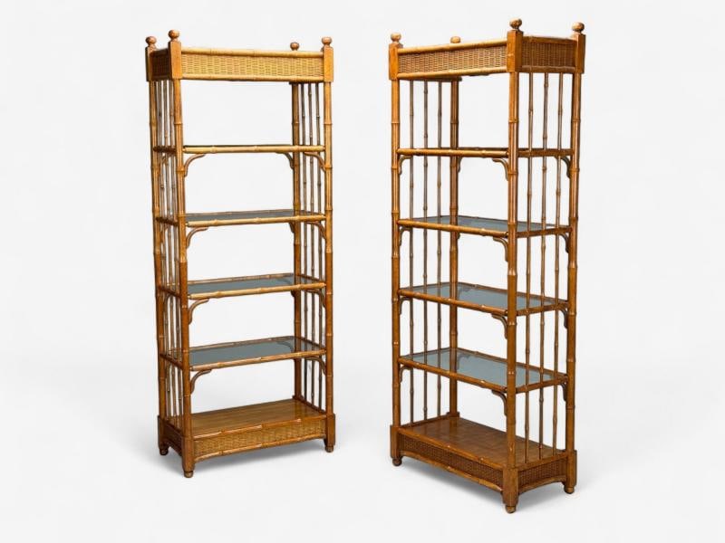 American Modern, Bamboo, Wood, Etageres, USA, 1980s - 2