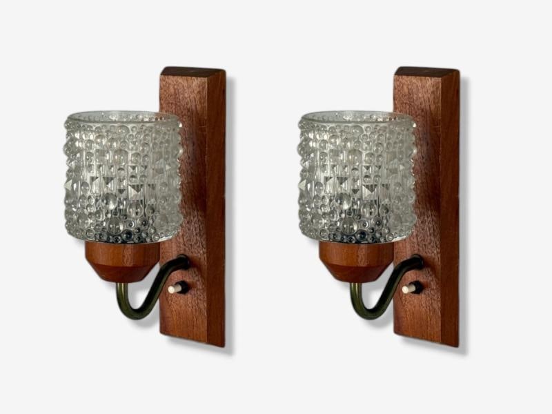 Danish Modern, Teak, Brass, Glass, Wall Lights, Denmark, 1960s - 2