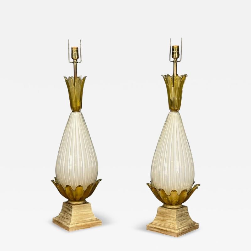 Italian Modern, Murano Glass, Wood, Large Table Lamps, Italy, 1940s (1 of 11)