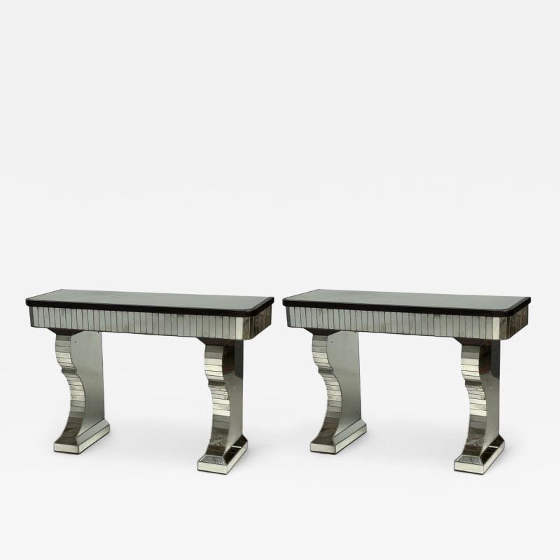 Serge Roche Style, Distressed Glass, Painted Wood, Mirrored Console Tables: Title: Serge Roche Style, Distressed Glass, Painted Wood, Mirrored Console Tables Description: Serge Roche Style, Art Deco, Distressed Glass, Painted Wood, Mirrored Console Tables Stunning pair of