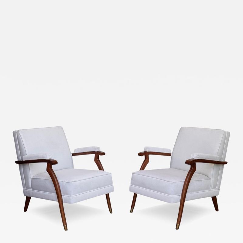 Maison Leleu Style, French Modern, White Mohair, Wood, Lounge Chairs, 1970s (1 of 12)
