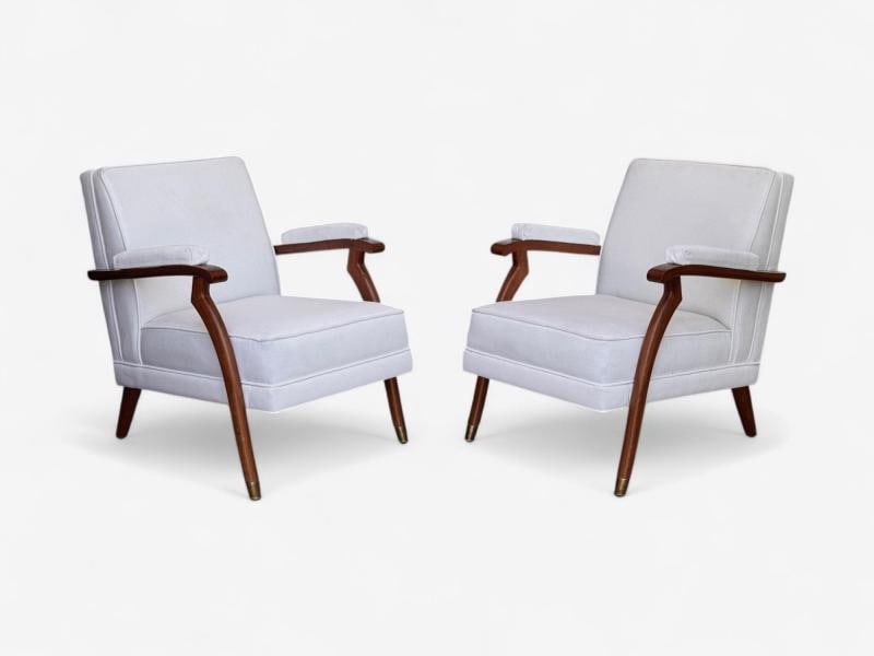 Maison Leleu Style, French Modern, White Mohair, Wood, Lounge Chairs, 1970s - 3