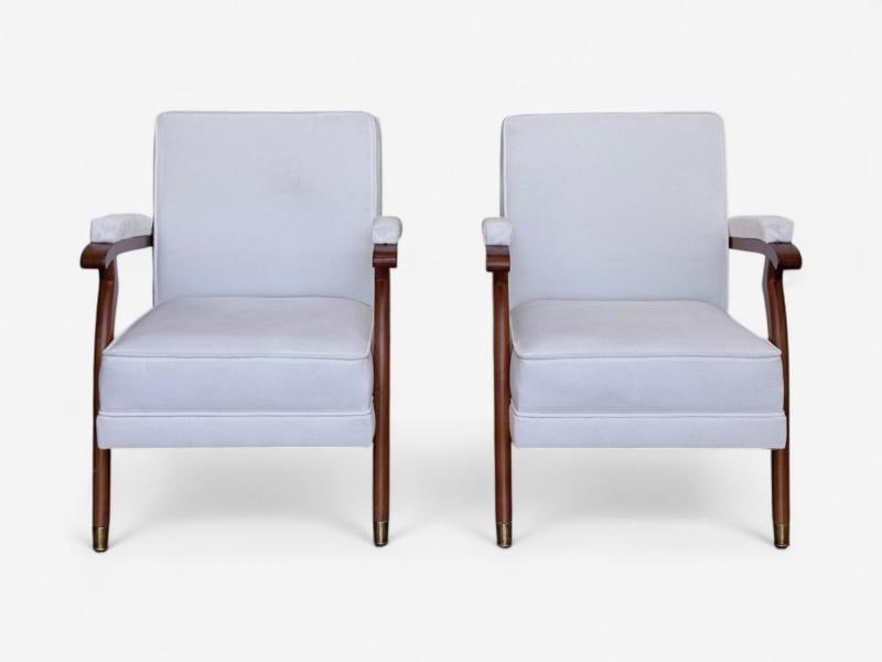 Maison Leleu Style, French Modern, White Mohair, Wood, Lounge Chairs, 1970s - 4