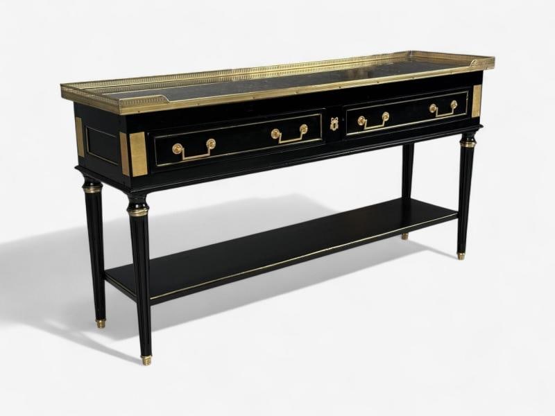 Louis XVI, Hollywood Regency, Bronze, Marble, Ebonized Console, France, 1930s - 2