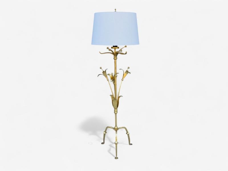 Hollywood Regency, Gilt Metal, Floral Floor Lamp, France, 1960s - 2