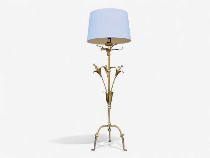 Hollywood Regency, Gilt Metal, Floral Floor Lamp, France, 1960s - 4